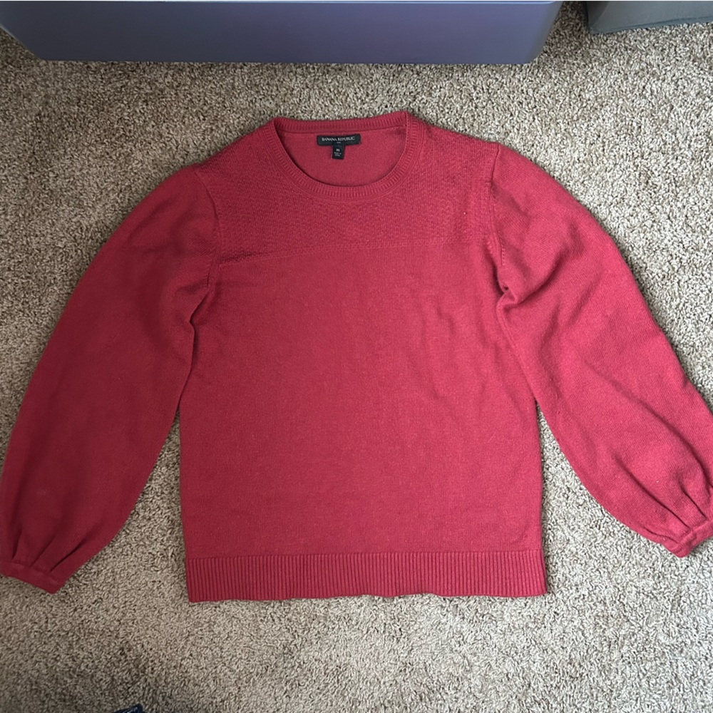 W Muted Red Banana Republic Puff Sleeve Pullover Sweater Size M | D11